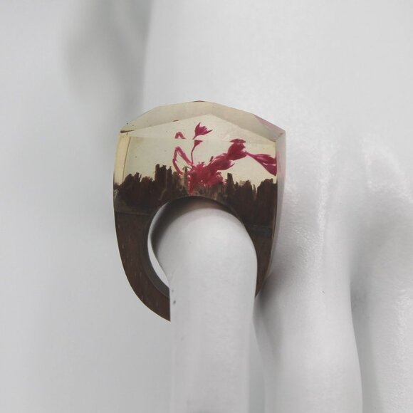 Jewelry ring statement wood wooden pink flower nature size 7 fashion new - Picture 7 of 7